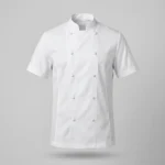White short-sleeve double-breasted pastry chef jacket with mesh side panels
