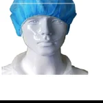 Statue bust of a medical professional wearing a blue surgical cap and protective eyewear-like goggles, facing forward