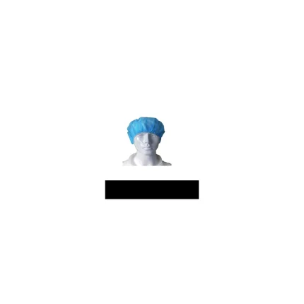 White mannequin head wearing a blue surgical cap against a white background, centered in the image.
