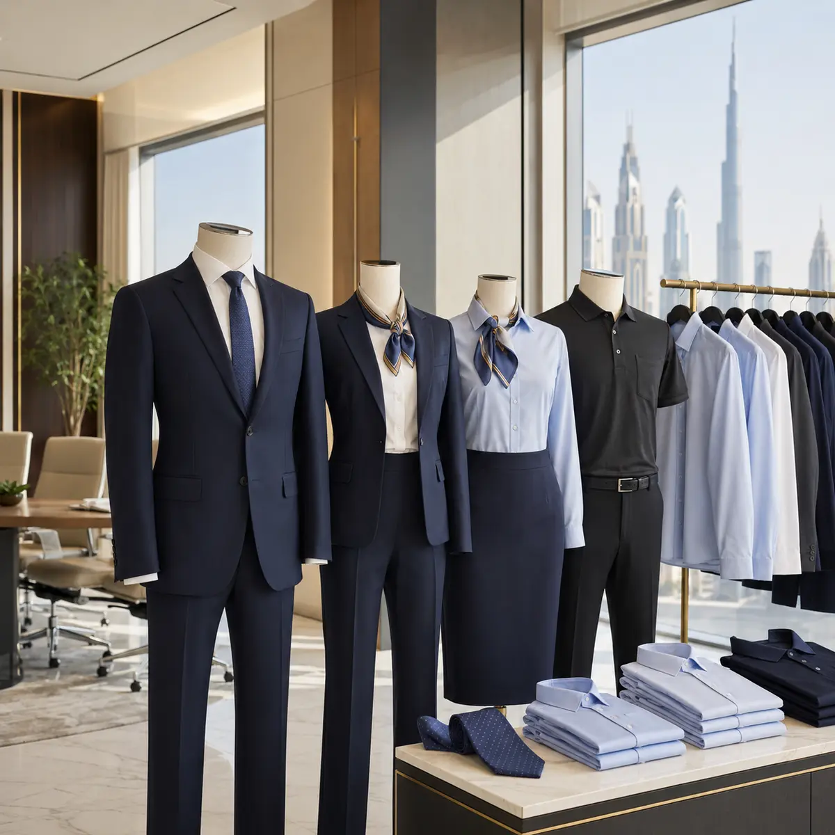 Corporate office uniforms including shirts, blazers and polo shirts for UAE companies