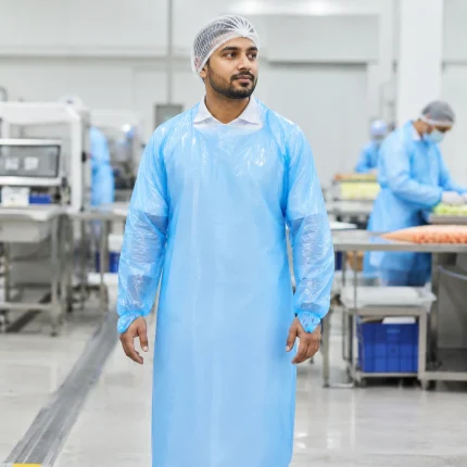 CPE gown product image for disposable protective wear supply in the UAE and GCC.