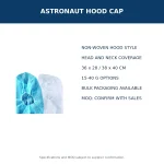 Disposable astronaut hood cap features including head and neck coverage, sizes and packaging