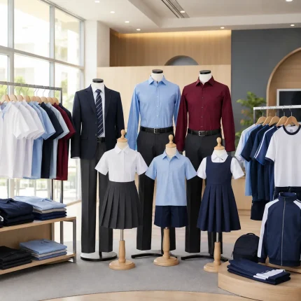 School and education uniforms including shirts, trousers, skirts and staff uniforms