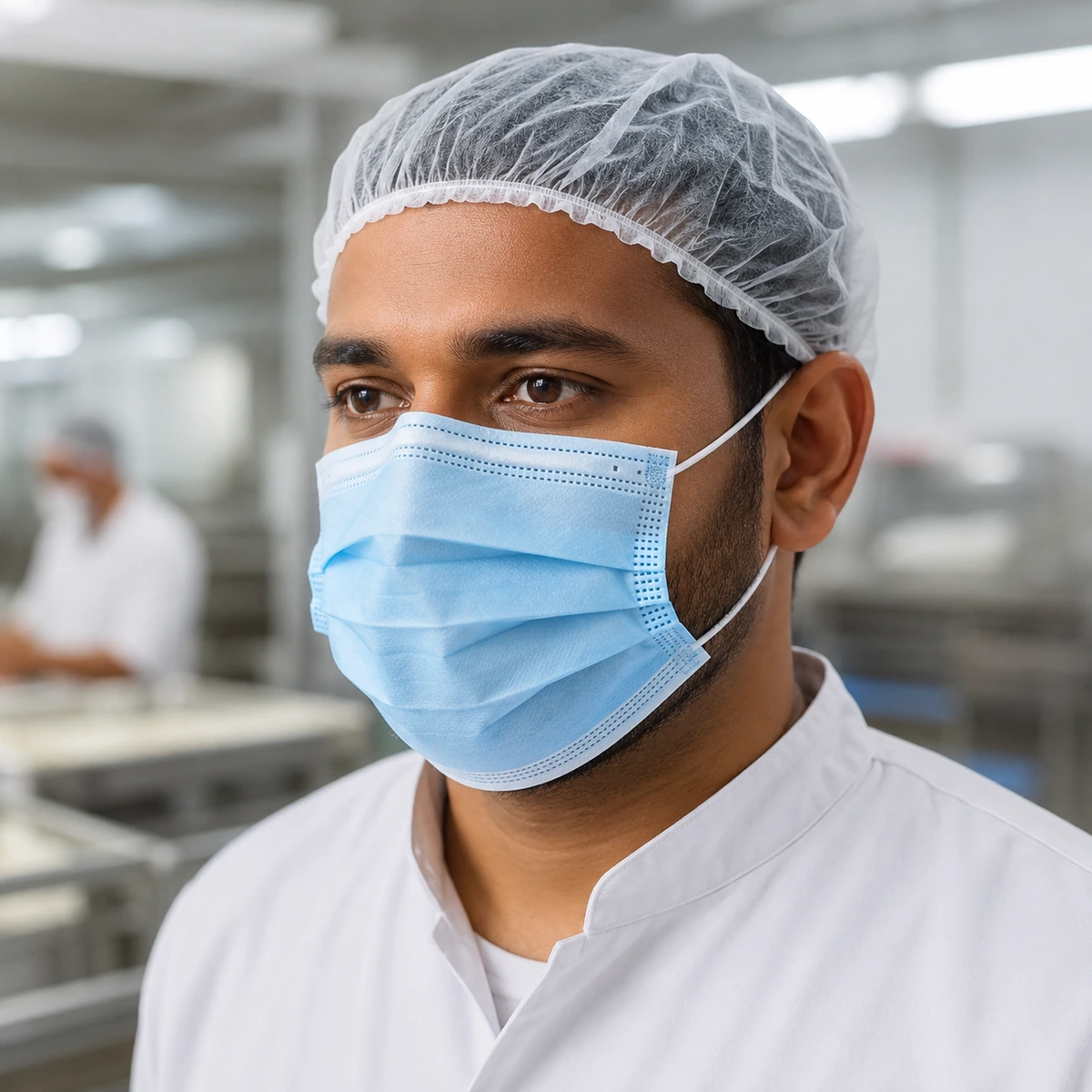 face-mask-with-ear-loop-in-use-uae Face mask with ear loop product image for disposable protective wear supply in the UAE and GCC.