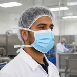 Face mask with tie product image for disposable protective wear supply in the UAE and GCC.