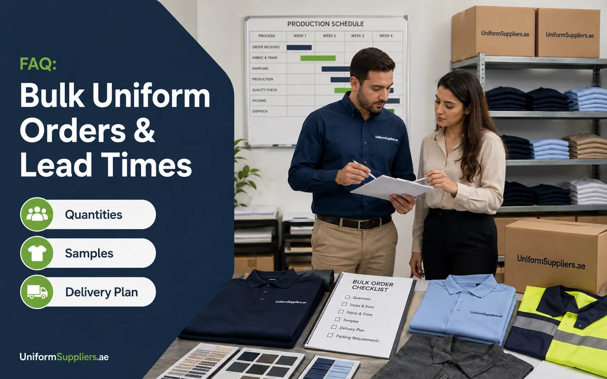 Bulk uniform orders and lead times FAQ hero image for UAE procurement teams