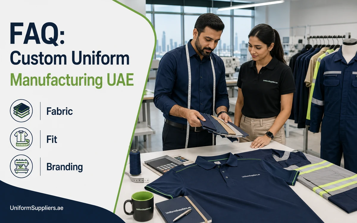 Custom uniform manufacturing FAQ hero image for UAE uniform buyers