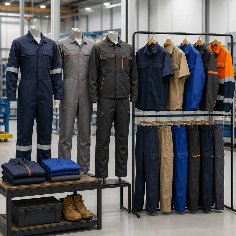 Industrial workwear including coveralls, work shirts and durable uniforms for UAE worksites