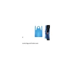 Blue plastic shopping bag icon beside a person wearing a blue disposable gown on a white background.