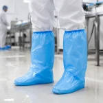 Worker wearing blue disposable boot covers in a cleanroom environment? (informative)