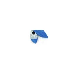 Pair of blue disposable gloves with white cuffs on a white background, showing the cuff and fingers folded inward