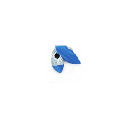 Blue disposable gloves folded into a circular shape on a white background