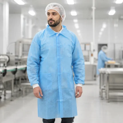 PP lab coat product image for disposable protective wear supply in the UAE and GCC.