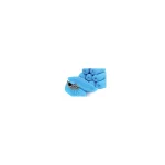 Blue disposable shoe covers with a matching blue folding mat for protection and cleanliness in a clean-room setting