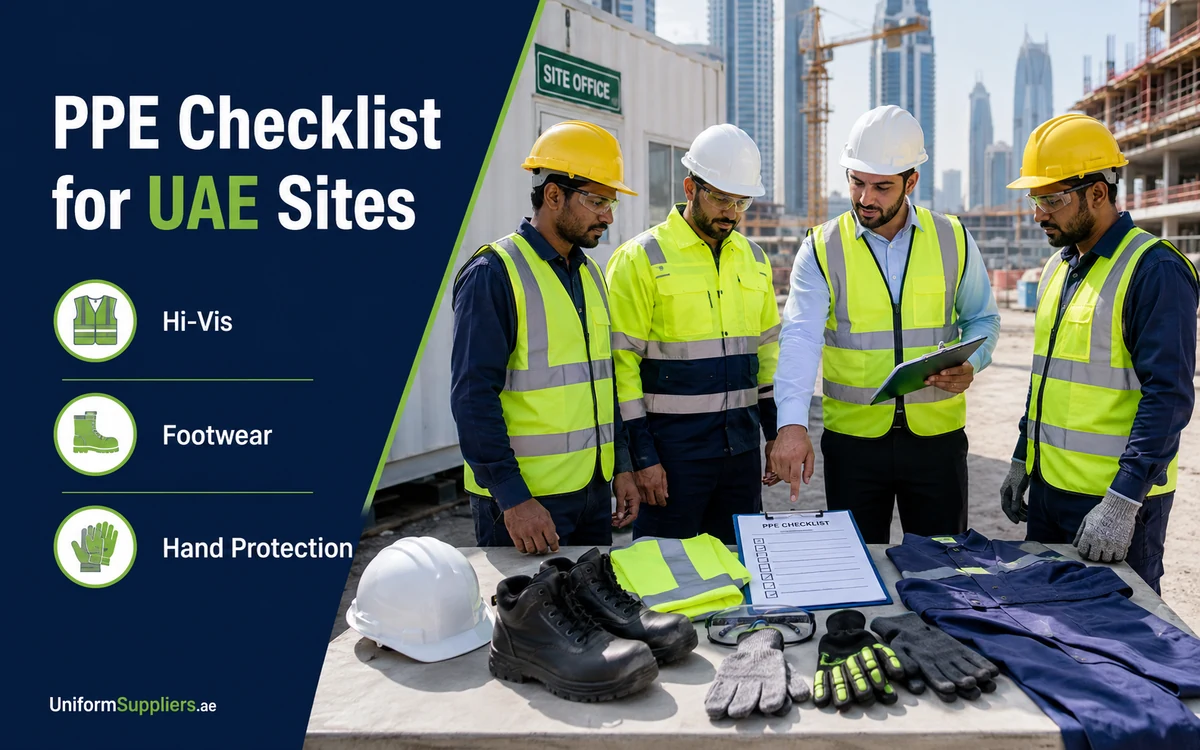 PPE checklist hero image for UAE construction site uniforms and safety wear