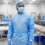 Surgical gown reinforced type product image for healthcare protective wear supply in the UAE and GCC.