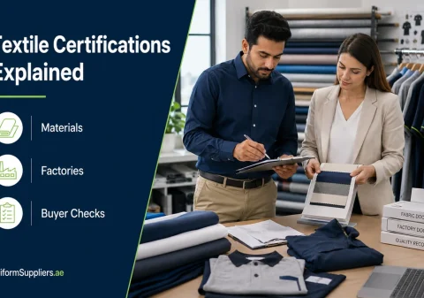 Textile and uniform manufacturing certifications buyer guide hero image for UAE uniform sourcing