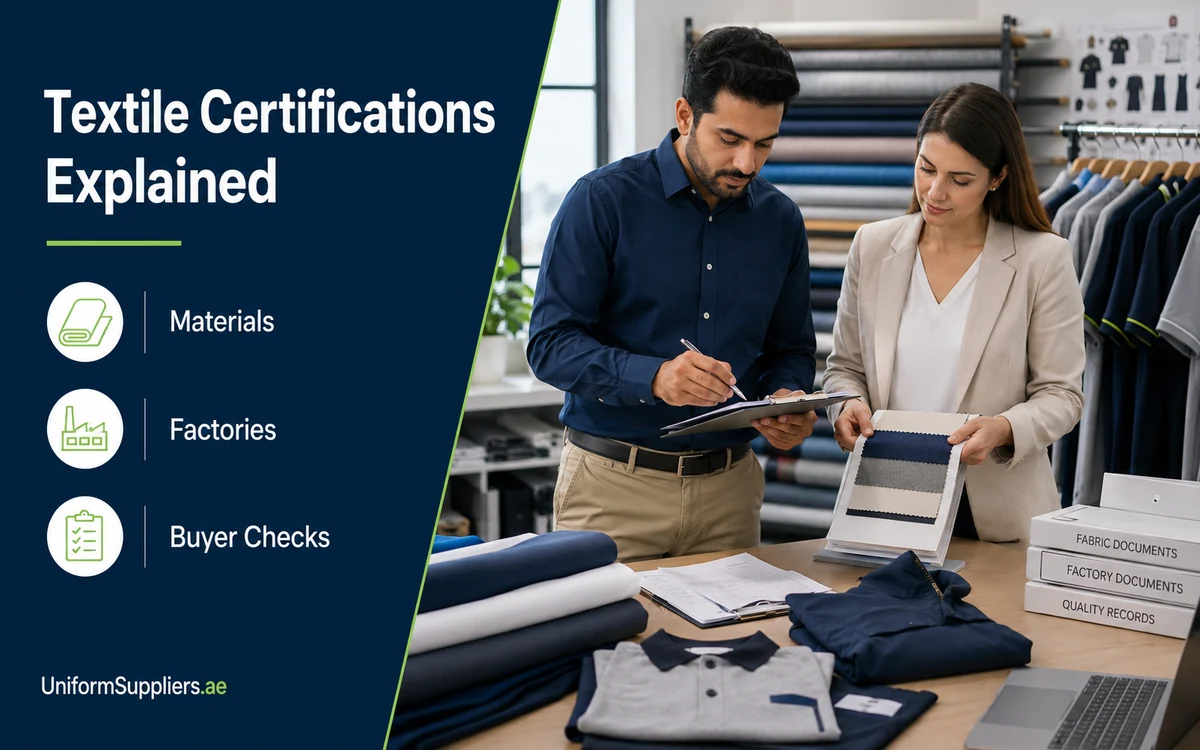 Textile and uniform manufacturing certifications buyer guide hero image for UAE uniform sourcing