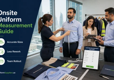 Onsite uniform measurement guide hero image for UAE company teams