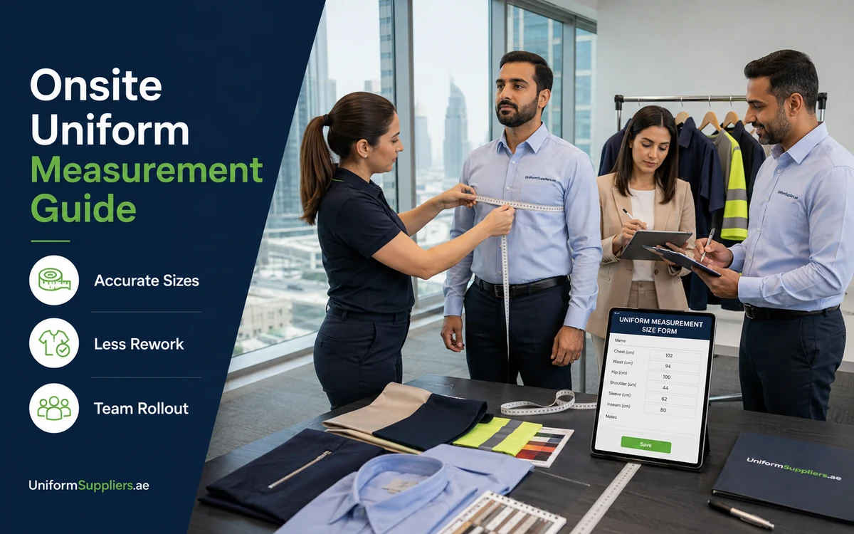 Onsite uniform measurement guide hero image for UAE company teams