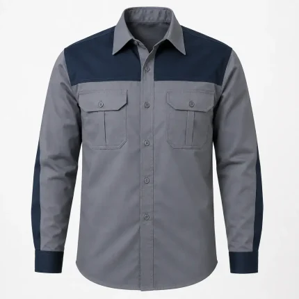 Two-tone work shirt product image for industrial uniform supply in the UAE and GCC.