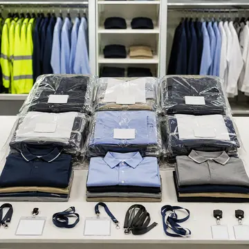 Employee uniform kits packed for department branch or location based delivery