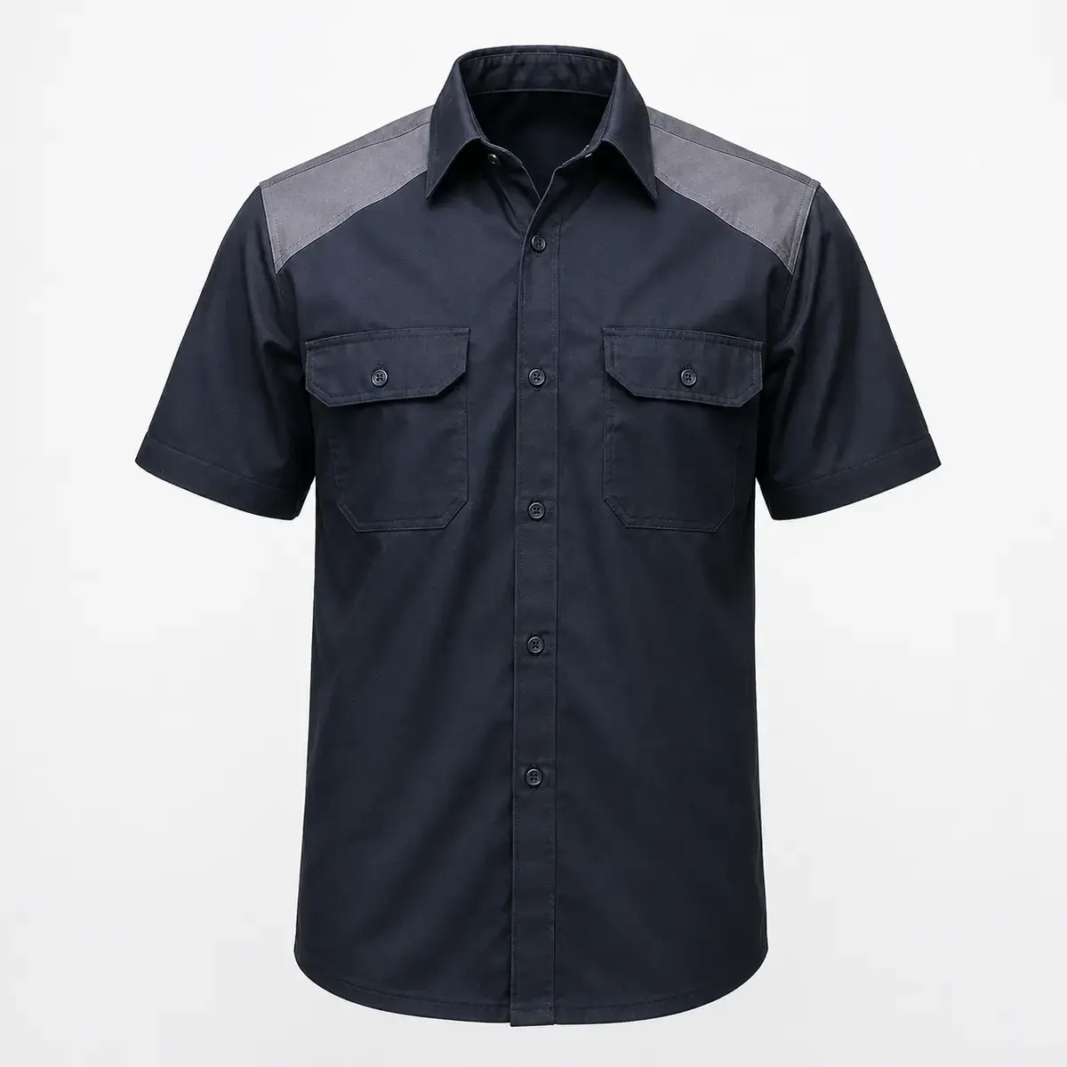 warehouse-half-sleeve-work-shirt-uniform-supplier-uae-gcc-01 Warehouse half-sleeve work shirt product image for industrial uniform supply in the UAE and GCC.