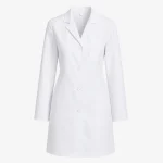 Women's tailored lab coat product image for healthcare uniform supply in the UAE and GCC.